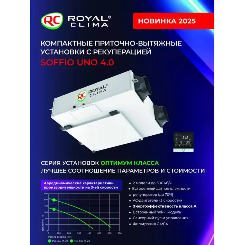 Вентиляционная установка Royal Clima RCS-350-U 4.0 - купить с монтажом в Москве и области.
